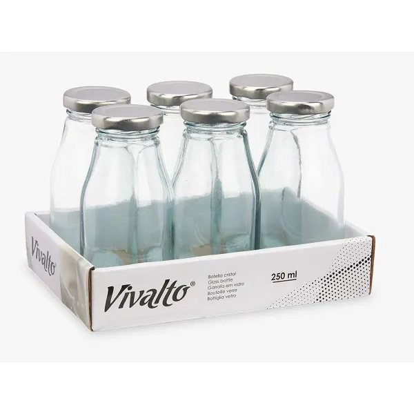 Lasipullo Vivalto Läpinäkyvä Hopeinen PVC Metalli Lasi 250 ml (6 osaa)