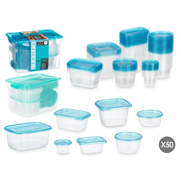 Set of lunch boxes Leknes Blue Green polypropylene 50 Pieces (4 Units)