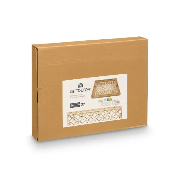 Padėklų rinkinys Gift Decor Ruda Skaidrus Medžio stiklas Apskritimai 2 Dalys