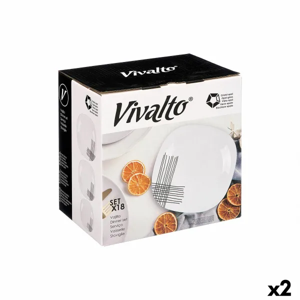 Māla trauki Vivalto Balts Melns Opalīna stikls Strīpas 18 Daudzums (2 gb.)