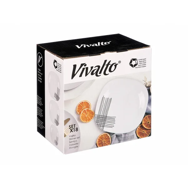 Ruokailuvälineet Vivalto Valkoinen Musta Opaliinilasi Raidat 18 Kappaletta (2 osaa)