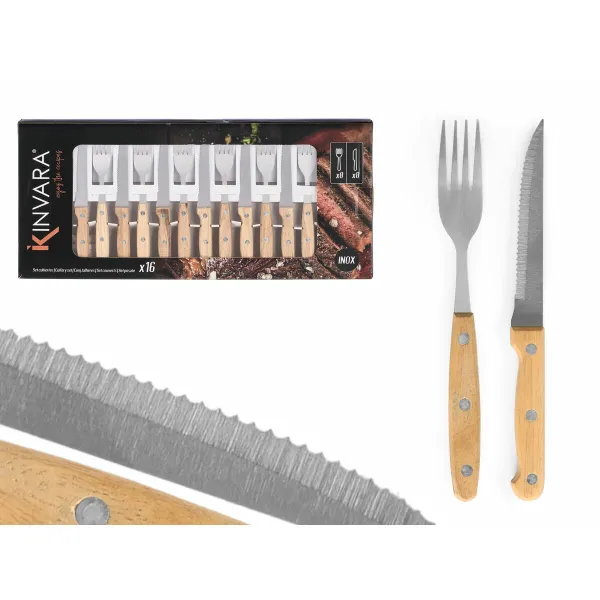 Galda piederumi Kinvara Brūns Sudrabains Koks Metāls 16 Daudzums (6 gb.)