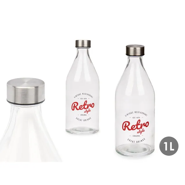 Stiklinis butelis Vivalto Retro Skaidrus Sidabras stiklas Plienas 1 L (6 vnt.)