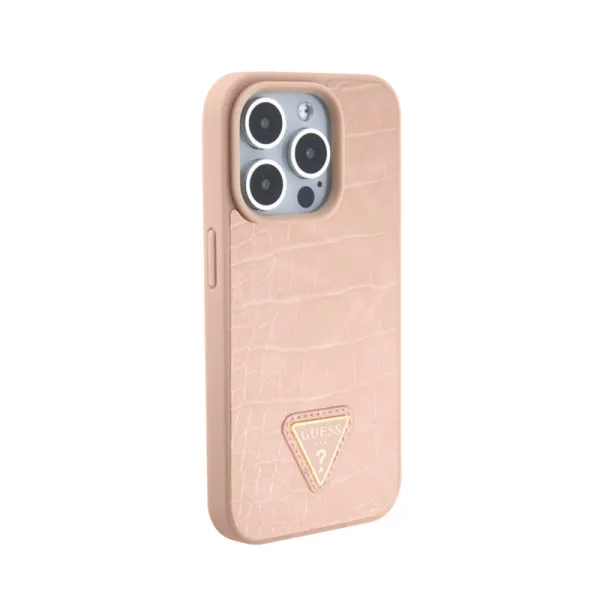 Guess Croco Triangle Metal Logo - Case for iPhone 15 Pro (Pink)