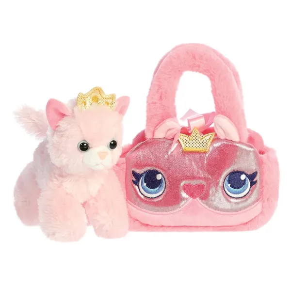 Fancy Pals – Plush Princess Cat with a Gold Crown in a Pink Bag 20 cm Eco-Friendly