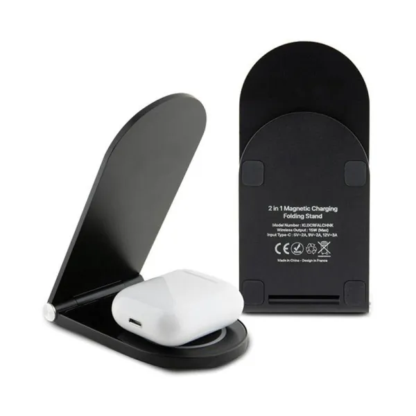 Karl Lagerfeld Choupette MagSafe - Foldable 2-in-1 Inductive Charger with MagSafe for iPhone and AirPods 15W (black)