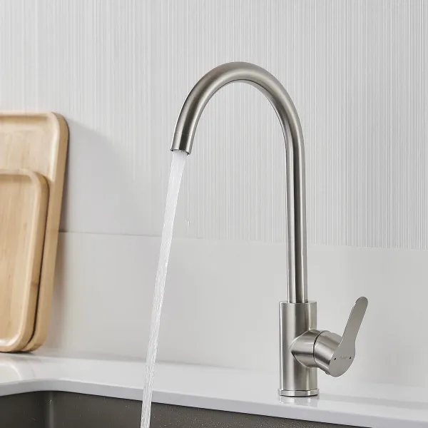 Mixer Tap Fontastock Grey Stainless steel Ceramic Zinc Alloy C-shaped