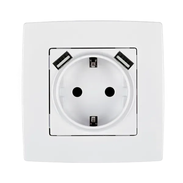 CITY GERMAN TYPE SOCKET WITH SCREW+ 2 USB WHITE