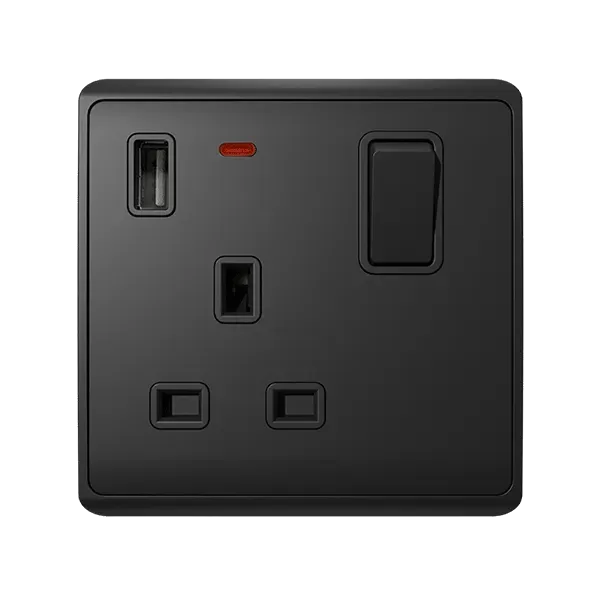 LONDON SINGLE SOCKET 2P BUTTON SWITCH NEON+USB AN