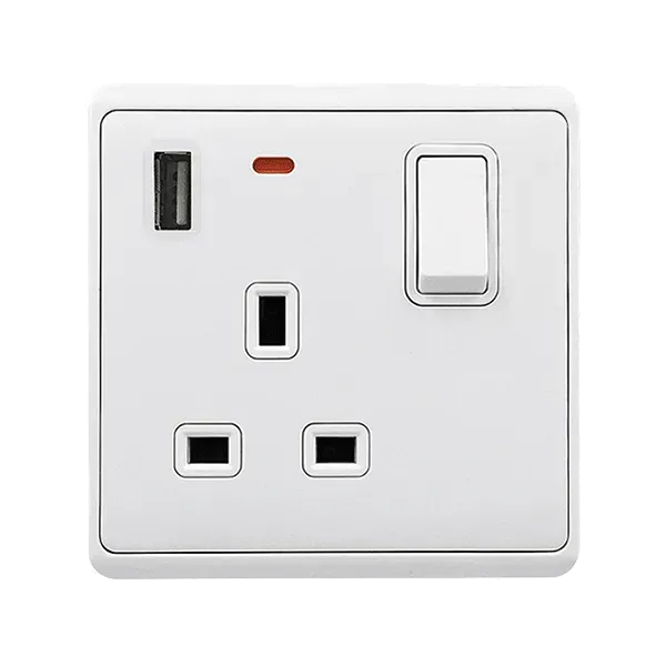 LONDON SINGLE SOCKET 2P BUTTON SWITCH NEON+USB WH