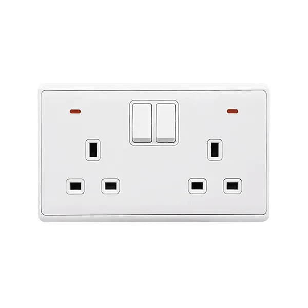 LONDON DOUBLE SOCKET WITH 1P BUTTON SWITCH NEON WH