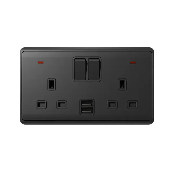 LONDON DOUBLE SOCKET 2P BUTTON SWITCH NEON+USB AN