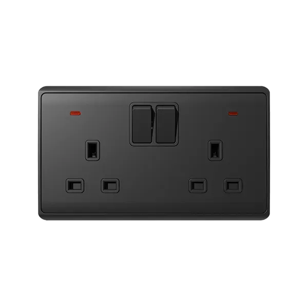 LONDON DOUBLE SOCKET WITH 2P BUTTON SWITCH NEON AN