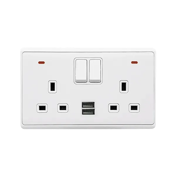 LONDON DOUBLE SOCKET 2P BUTTON SWITCH NEON+USB WH