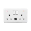 LONDON DOUBLE SOCKET 2P BUTTON SWITCH NEON+USB WH