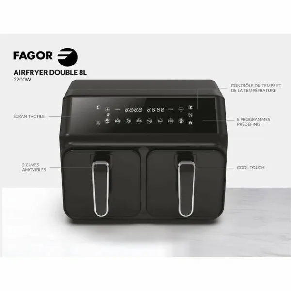 Airfryer Fagor FG2X4L Musta noir 2200 W 8 L
