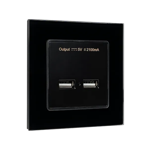 DOUBLE USB SOCKET GLASS FRAME BLACK