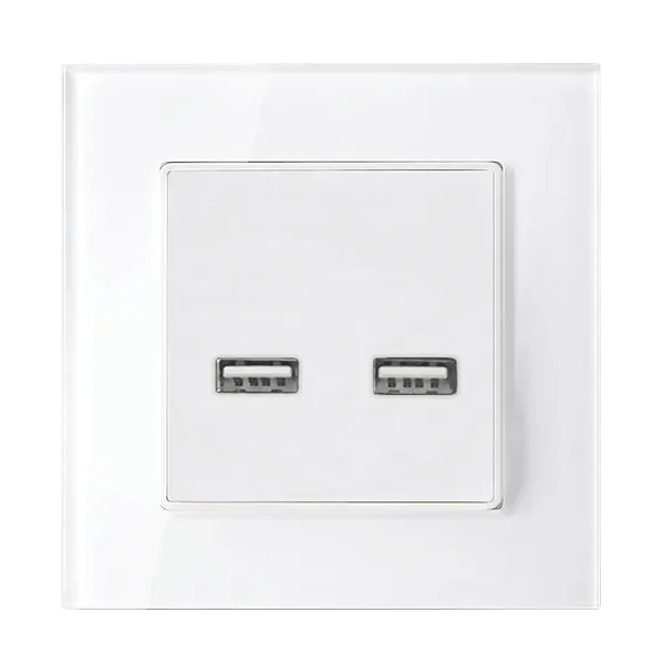 DOUBLE USB SOCKET GLASS FRAME WHITE