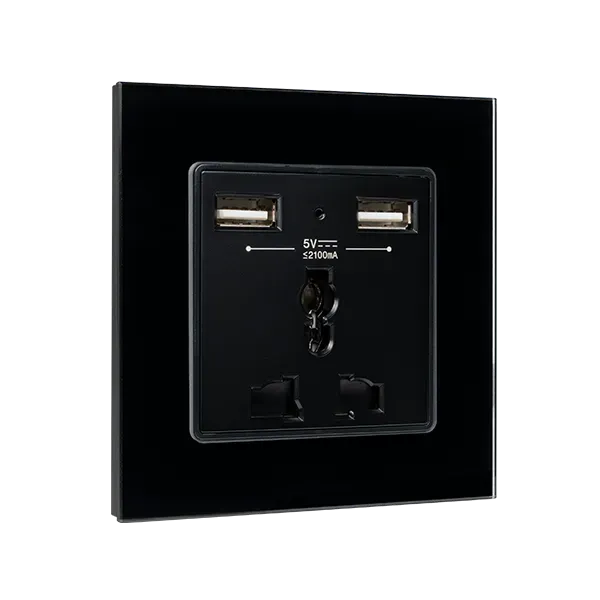 MULTI-FUNCT. SOCKET 16A WITH 2XUSB GLASS FRAME BL