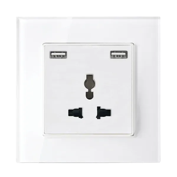 MULTI-FUNCT. SOCKET 16A WITH 2XUSB GLASS FRAME WH