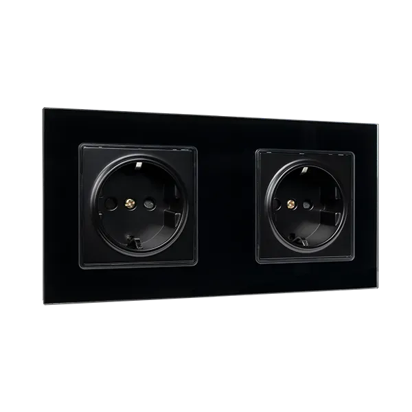 GERMAN TYPE DOUBLE SOCKET 16A GLASS FRAME BLACK