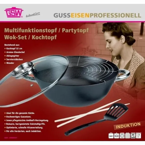 Wok Pan GSW Steel Forged steel Ø 32 cm 4 Pieces
