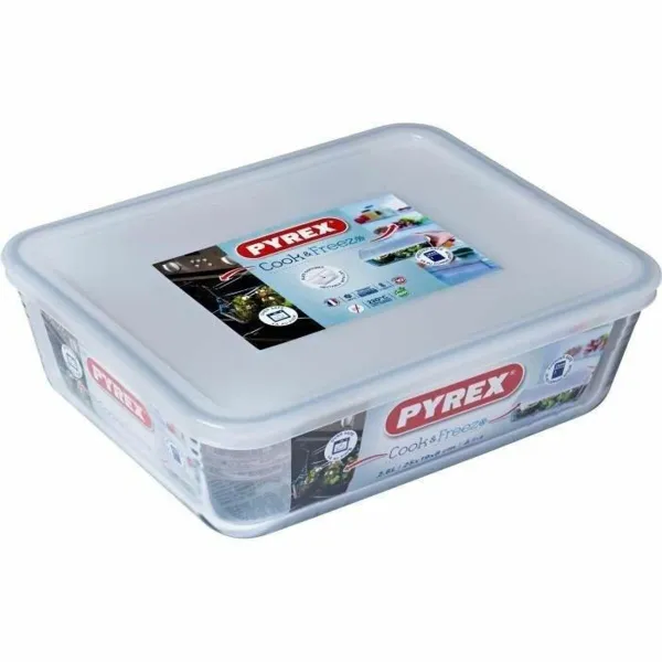 Maisto konservavimo konteineris Pyrex Balta Juoda Skaidrus Clear Stačiakampis