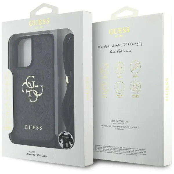 Guess 4G Big Logo Cord Strap Crossbody - Case for iPhone 16 (black)
