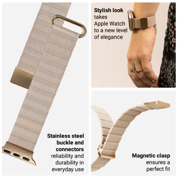 Crong Eclipse - Magnetic Leather Apple Watch Band 38/40/41/42mm (Beige)