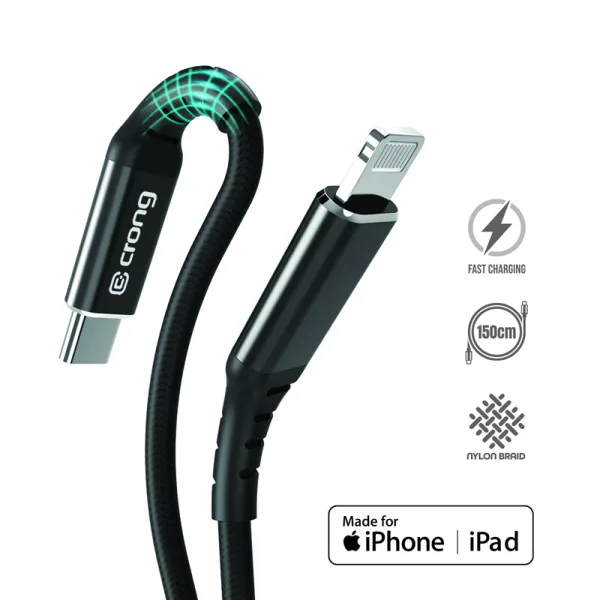 Crong Armor Link - USB-C Lightning Fast Charging MFi Cable 150cm (black)
