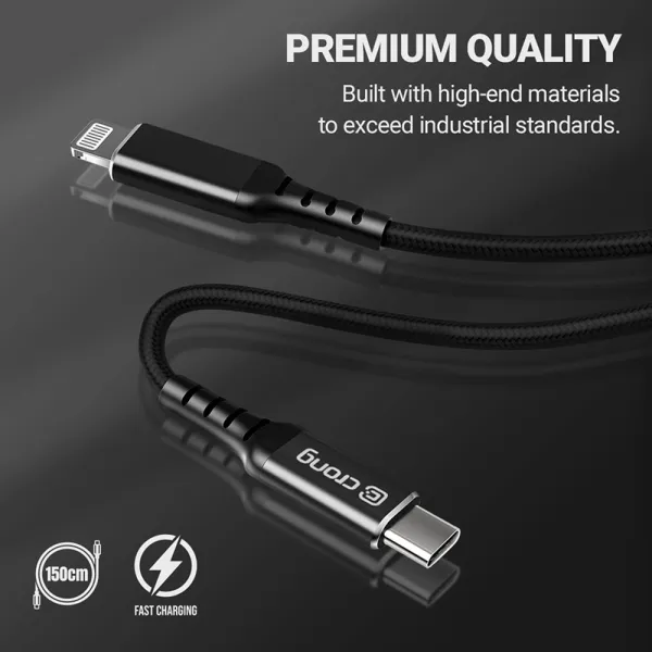 Crong Armor Link - USB-C Lightning Fast Charging MFi Cable 150cm (black)