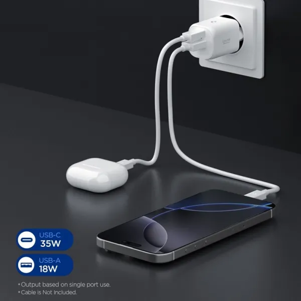 Spigen Essential EE352EU GaN Pro - USB-C + USB-A 35W Wall Charger (White)