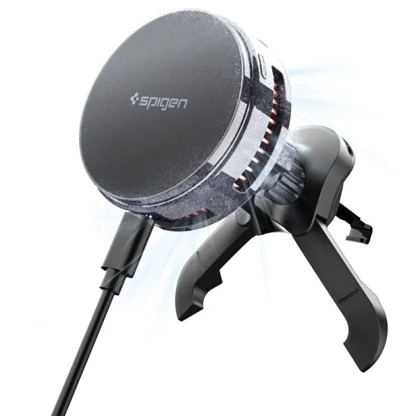 Spigen Essential EV25MFAQ - Magnetic Car Vent Mount with 25W Wireless Charging MagSafe Qi2.2 (Black)