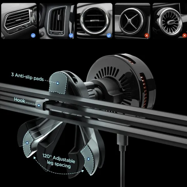 Spigen Essential EV25MFAQ - Magnetic Car Vent Mount with 25W Wireless Charging MagSafe Qi2.2 (Black)