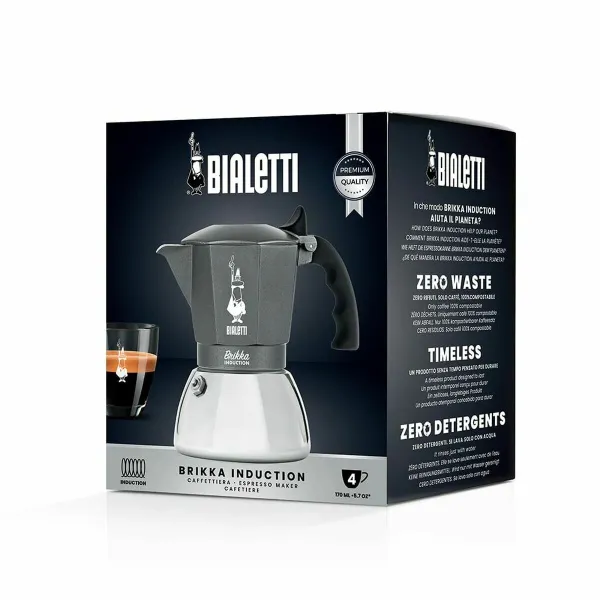 Vanhanaikainen Italialainen Mokkapannu Bialetti Brikka Hopeinen Alumiini