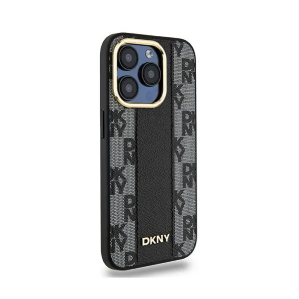 DKNY Leather Checkered Mono Pattern MagSafe - Case for iPhone 15 Pro (Black)