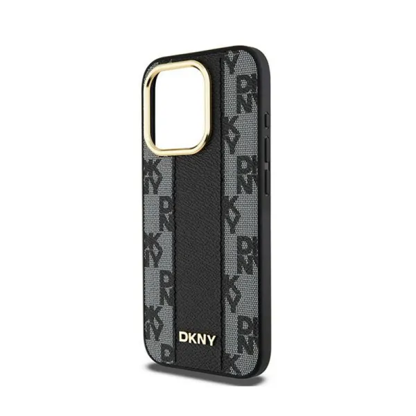 DKNY Leather Checkered Mono Pattern MagSafe - Case for iPhone 15 Pro (Black)