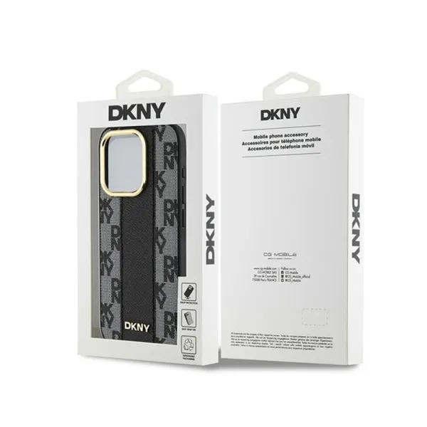 DKNY Leather Checkered Mono Pattern MagSafe - Case for iPhone 15 Pro (Black)