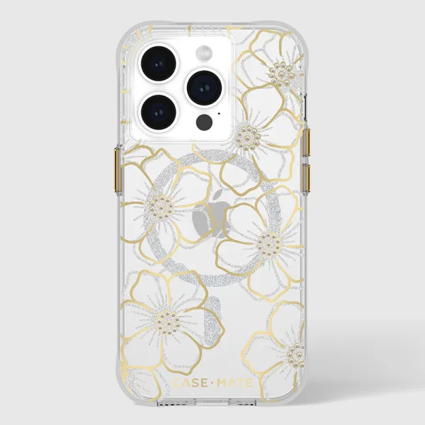 Case-Mate Floral Gems MagSafe - iPhone 15 Pro Case (Gold)