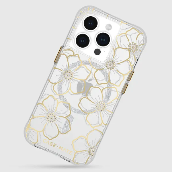 Case-Mate Floral Gems MagSafe - iPhone 15 Pro Case (Gold)