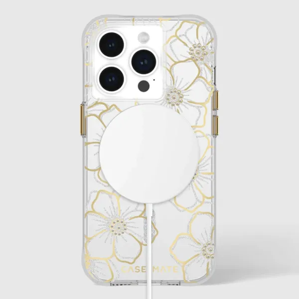 Case-Mate Floral Gems MagSafe - iPhone 15 Pro Case (Gold)
