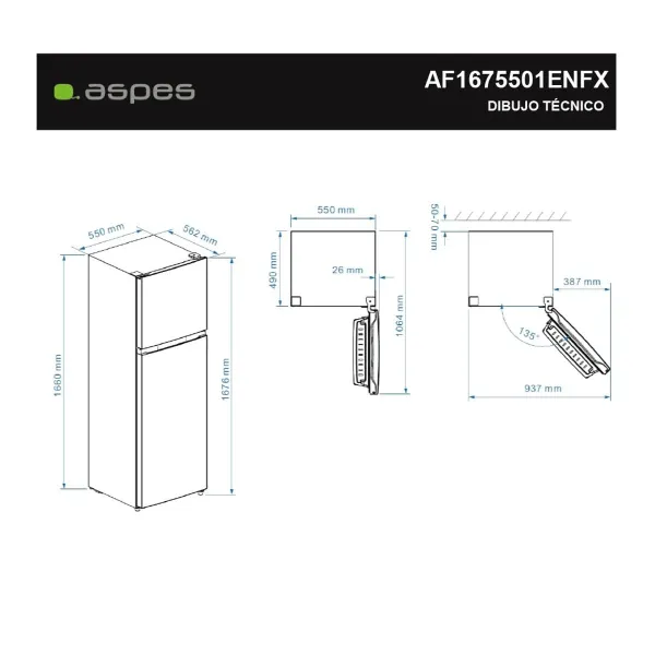 Combined Refrigerator Aspes AF1675501ENFX