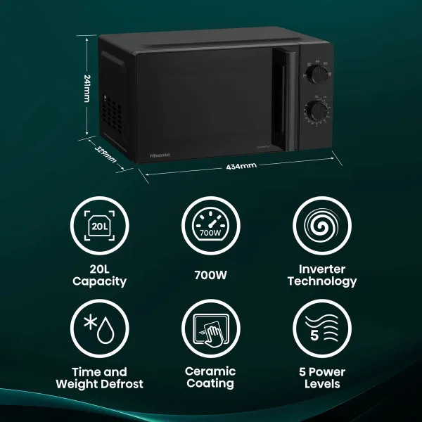 Mikrobangų Krosnelę Hisense H20MOBP1HI Juoda 700 W 20 L