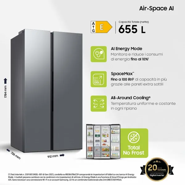 Combined Refrigerator Samsung RS70F65QETEF Steel