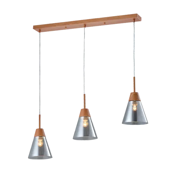 BRADLEY PENDANT 3xE27 GREY/WOOD