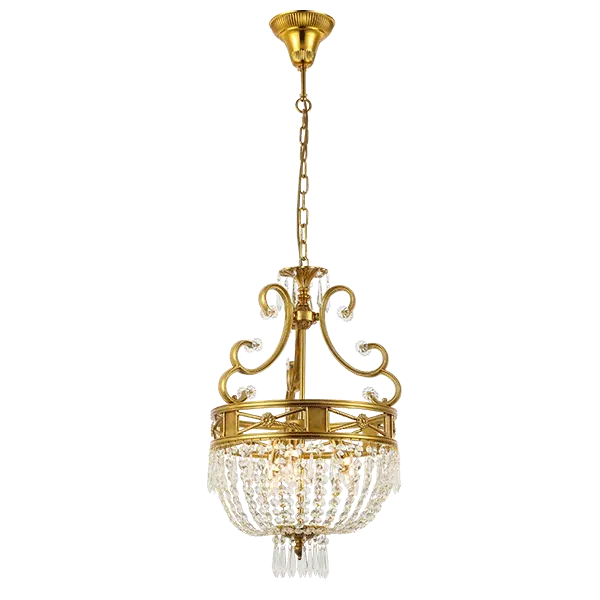 FREDERICK CHANDELIER 3XE14 BRASS/CRYSTALS