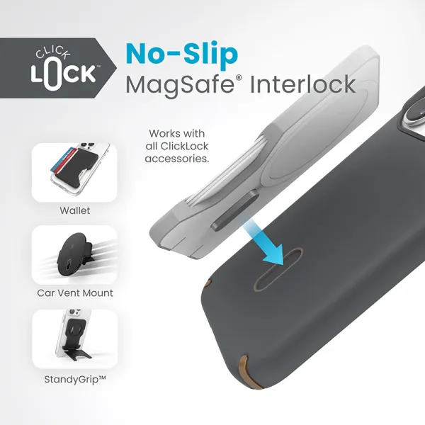 Speck Presidio2 Pro ClickLock & MagSafe - iPhone 15 Pro Case (Charcoal Gray / Cool Bronze)