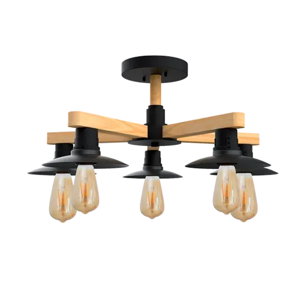 PHIL CHANDELIER 5XE27 BLACK/WOOD