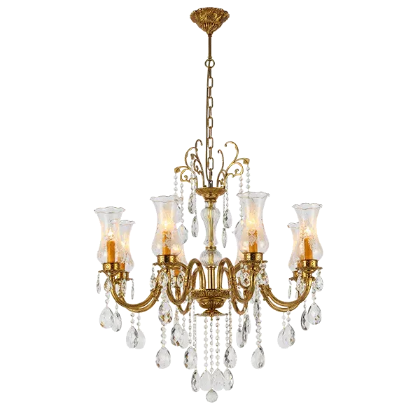 RICHARD CHANDELIER 8XE14 BRASS/CRYSTALS