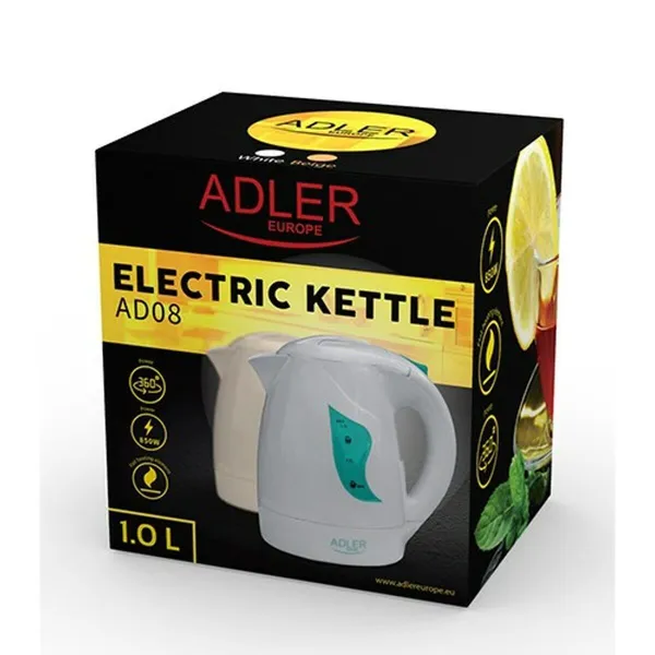 Water Kettle and Electric Teakettle Adler AD 08w White 1 L Plastic